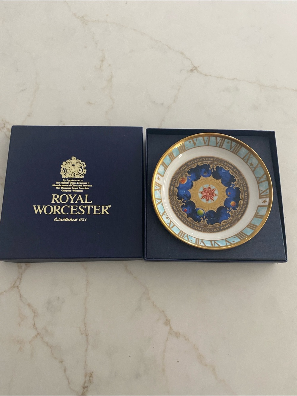 Royal Worcester Navy, Gold and White Decorative Trinket Dish